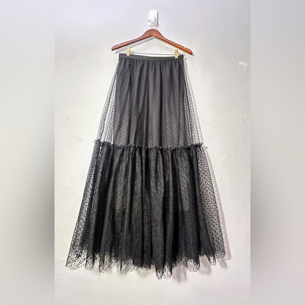 LARA Black Lace Sheer Maxi Tier Skirt Victorian Goth whimsigoth Grunge